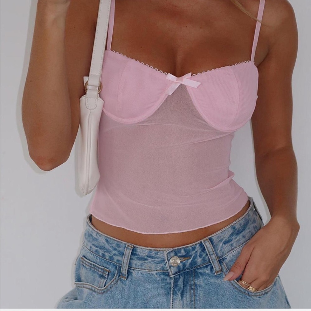 white fox pink mesh corset with bow